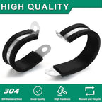 100PCS Cable Clamps 3/4 Inch 304 Stainless Steel Cable Clamps Rubber Coated Cushioned Insulated Cable Clamp,Automotive Wire Clamps,Pipe Clamps,Metal Clamp for Tube,Wire Cord Installation(19mm)