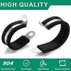 50PCS Cable Clamps 1-1/4 Inch 304 Stainless Steel Cable Clamps Rubber Coated Cushioned Insulated Cable Clamp,Automotive Wire Clamps,Pipe Clamps,Metal Clamp for Tube,Wire Cord Installation(32mm)