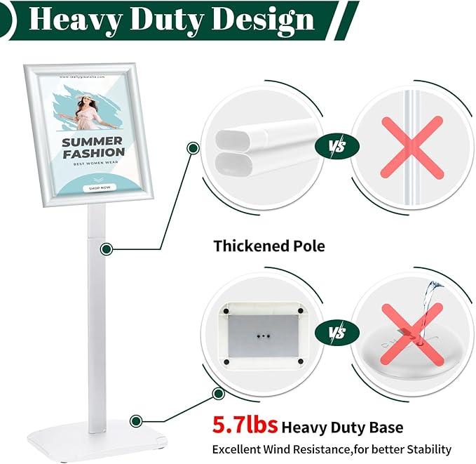 3Pcs Heavy Duty Pedestal Sign Holder for Display, 8.5 x 11 inches Adjustable Floor Standing Sign Holder with Weighted Base ,Sign Stand for Indoor/Outdoor Advertising，Silver