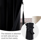 JIUZHEN Short Blackout Curtains for Small Window - Cafe Room Darkening Privacy Thermal Insulated Half Window Curtains Tiers for Bathroom,Kitchen, W 42 x L 36, Set of 2 Panels with Tiebacks, Black