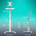 Adjustable Rolling Medical Cart: Pneumatic Mobile Workstation with iPad Enclosure for 9.7-13" iPad and Tablet - Ideal for Hospital Dental Clinic Office