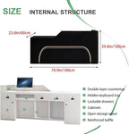 Modern Reception Desk with Counter Front Reception Table with Hidden LED Lighting Commercial Receptionist Desk Black Checkout Counter Fully Assembled and Ready to Use 71inch/180cm
