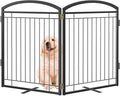 Full Metal Free Standing Dog Gate with Door for Indoor Outdoor, 48'' Extra Wide 32'' Tall Dog Gate for Doorways,Large Openings,Decks,Pet Puppy Freestanding Safety Fence(2 Panels,Black)