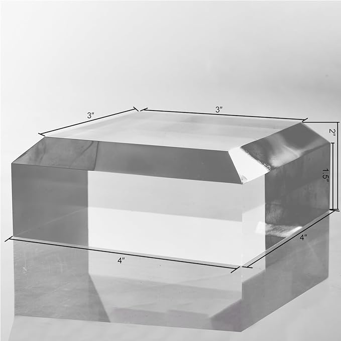 CiaoHER 2in Thickness Beveled Solid Acrylic Display Block Clear Polished Pedestal Stand Riser Solid Base (4x4)