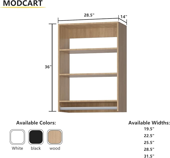 Medium Double Hanging Closet Unit, Modular Closet System, Wood Closet System Organizer with Storage for Walk In Closets, Clothing Rack Closet for Hanging Clothes, Bedroom, 28.5"W