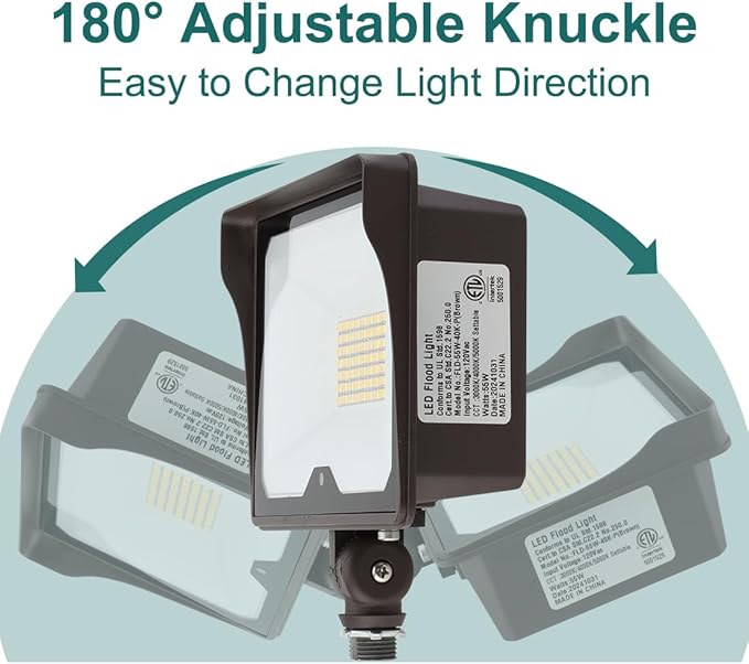 kadision 55W LED Flood Light with Dusk-to-Dawn Photocell, 3000K/4000K/5000K Selectable, 120V 6600lm IP65 Waterproof Knuckle Mount Outdoor Security Lights, ETL Listed, 2-Pack