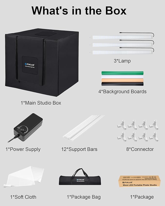 PULUZ Studio Light Box Photography, 31x31 inch Large Photo Light Box with 234 LED Beads, CRI >95, Professional Portable Photo Booth Shooting Tent Kit with 4 Color PVC Backdrops for Product Photography