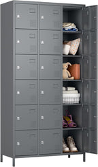 Aobabo 18 Doors Metal Locker for Employees,Metal Storage Locker Cabinet with Lock and Leg, for Office Garage School Home Industrial, Assembly Required, Dark Grey