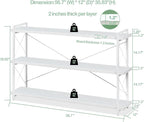 HCHQHS Bookshelf, 3-Tier Long Industrial Bookcase, White Open Book Shelf, Freestanding Horizontal Bookshelves with Metal Frame
