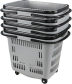 50 L Plastic Shopping Basket with Wheels, 4 Pcs Plastic Rolling Shopping Basket with Handle, Gray
