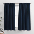 PONY DANCE Nave Blue Short Curtains for Small Window, Blackout Thermal Insulating Drapes for Home Theatre Bathroom Kitchen Basement Cafe RV Camper Windows, Wide 34 x Long 45, 1 Pair