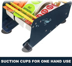 MDJ by Excell Manual Metal Label Sticker Dispenser with 4 Suction Cups Base for Tabletop, Adjustable Holder for Multiple Rolls for Office, Home, Warehouse, Easy Peel Off, Fits up to 6.5" Wide Labels