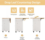 59’’ Rolling Kitchen Island Cart with Drop Leaf and Power Outlet, Movable Kitchen Islands with 3-Tier Door Storage Shelf, Island Table on Wheels, 2 Large Drawers, Towel Racks, White