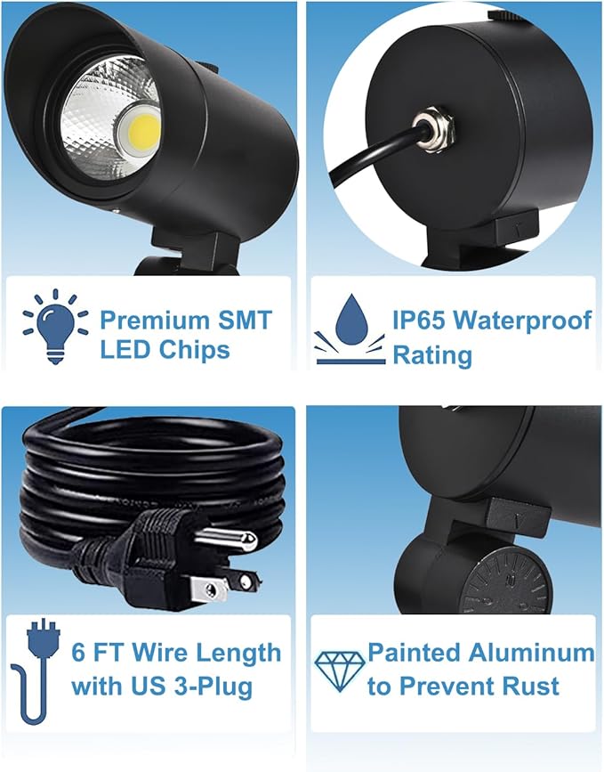 30W Ultra Bright Outdoor Spotlight, 5000K Daylight LED Bullet Light with Dusk to Dawn Photocell Sensor, 120V Plug in Landscape Spot Lights for Flag Pole, Yard, Garden, Tree, Statue (1 Pack)