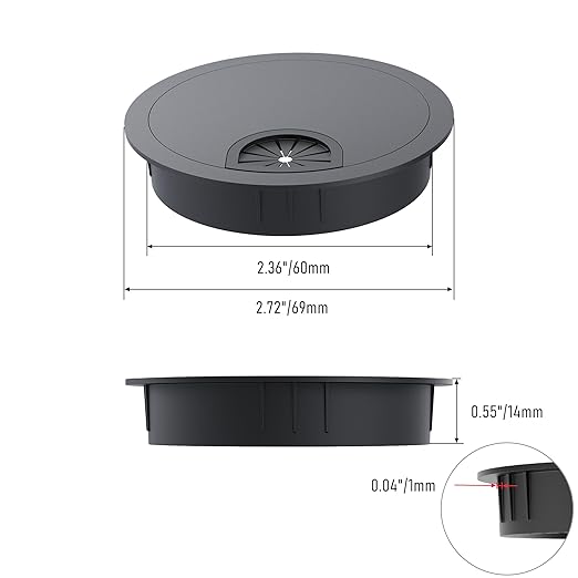 Desk Grommet 2-3/8 Inch 60mm, Zinc Alloy Computer Desk Wire Hole Cover, Office Desktop Cord Cable Hole Metal Ring, Black