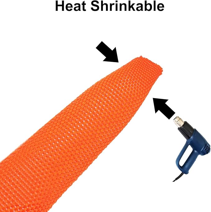 MECCANIXITY Braided Cable Sleeves Heat Shrinkable Fabric Sleeving, 5/8" 3ft Orange 2:1 Ratio Heat Shrinkable Cord Protector for Harness Cable, Network Cable Protection, Cable Management