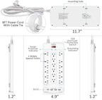 18 Outlets Surge Protector Power Strip - 6 Feet Flat Plug Heavy Duty Extension Cord with 18 Widely Outlets and 4 USB Ports, 2100 Joules, White, ETL Listed