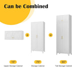 Metal Storage Cabinet and Wall Upper Storage Cabinet,90Inch White Kitchen Pantry Cabinets with 4 Adjustable Shelves,Tall Food Cupboards for Living Room, Dining Room Office