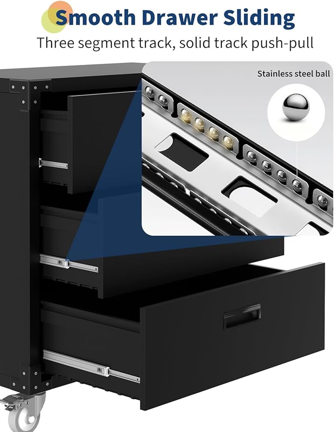 3 Drawer Rolling Tool Cabinet Heavy Duty Garage Storage On Wheels Mobile Metal Workbench for Warehouse, Basement & Workshop |Easy to Assemble