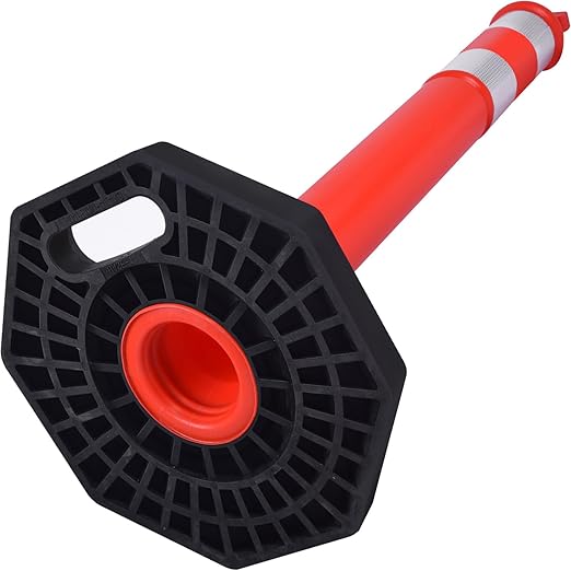 Traffic Delineator Post Cones with Heavy-Duty Octagonal Rubber Base, Channelizer Post Kit for Road Construction Work, Traffic Guidance, Garage Parking, Crowd Control (3, 42")