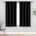 JIUZHEN Blackout Curtains for Bedroom– Thermal Insulated,Noise Reducing Room Darkening Privacy Rod Pocket Drapes for Living Room, Set of 2 Panels with Tiebacks, 42 x 54 inch Long, Black