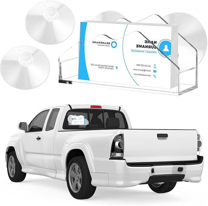 Window Mount Business Card Holder with Suction Cups Acrylic Single Pocket Organizer Clear Card Holder Acrylic Display Storage for Home Office (Stylish)