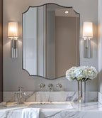 ANDY STAR Chrome Bathroom Mirror, 22x30 Inch Polished Nickel Vanity Mirror, Modern Scalloped Mirror for Bathroom with Anti-Rust Stainless Steel Frame, Hangs Vertical or Horizontal