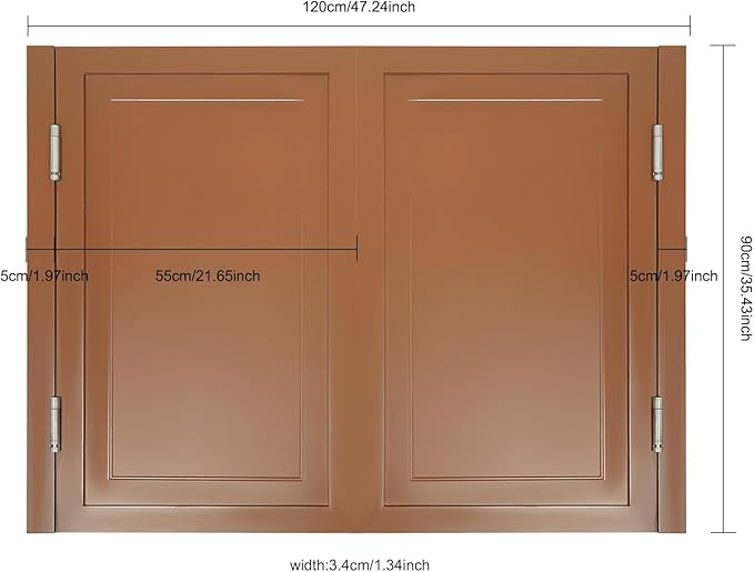 Solid Wood Interior Swing Door with Metal Hinges - Swinging Cafe Doors for Kitchen, Stairs, Bedroom Entrance & Partition (Brown, 47.2"X35.43")