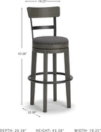 Signature Design by Ashley Caitbrook Casual Farmhouse Tall Upholstered Swivel Barstool, Nailhead Trim, Solid Wood, 30" H, Gray