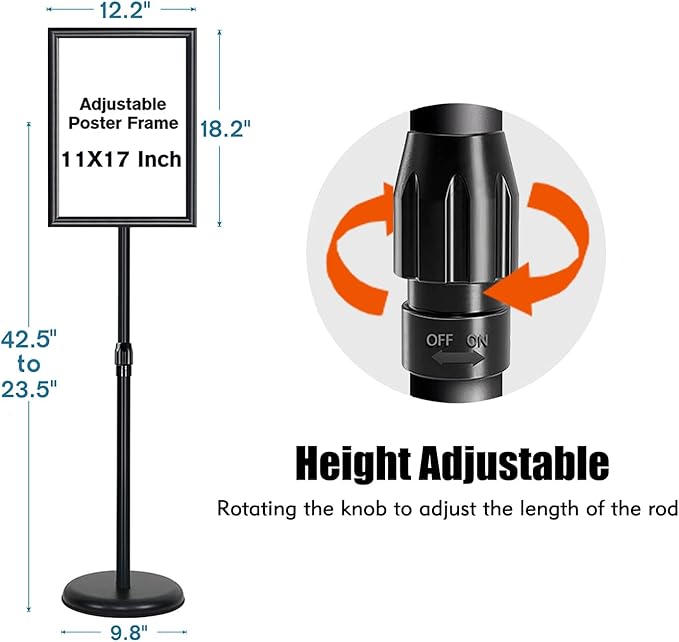 Adjustable Sign Stand for Display, Pedestal Floor Signage Stand Holder with Heavy Duty Base, for Outdoor or Indoor Advertising (11 x 17, Black, 6Pack)