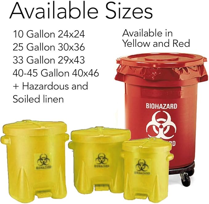 RESILIA Biohazard Bags - Hazardous Waste Disposal, Meets DOT ASTM Standards for Hospital Use, OSHA Approved, Red, 25 Gallon, 30" W x 36" L, 1.35 Mil, 0.00135 Inch, 100 Bags, Made in the USA