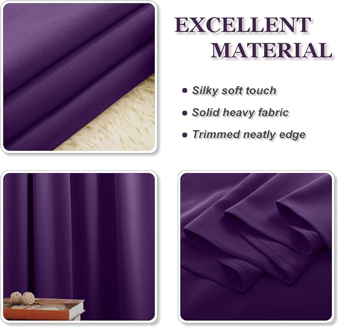 PONY DANCE Kitchen Blackout Curtains - Home Decoration Light Block Curtain Drapes Window Coverings Short Drapes with Rod Pocket for Bedroom, 42-inch by 45-inch, Royal Purple, 2 Panels