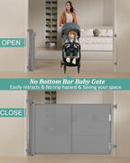 59 inch Retractable Baby Gates 34 inch Tall, Retractable Gate with Reinforced Strip Design to Prevent Crawling Through, 5 FT Retractable Dog Gate for Stairs, Doorways, Hallways, Indoor/Outdoor