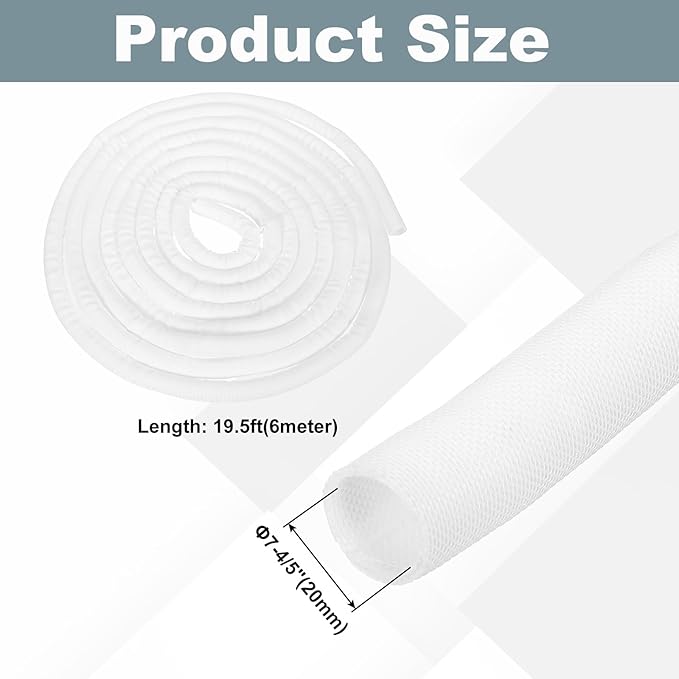 MECCANIXITY 4/5 Inch ID Split Loom Tubing 19.5ft Polyester Cord Protector Wire Cable Sleeve for USB Cable Power Cord, White