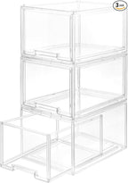 AZ.MIFENO Large Stackable Storage Drawers,Clear Thickened Drawer Organizers with Pull-Out Drawer for Skincare,Cosmetics, Ideal for Closet,Bathroom,Kitchen Undersink,Cabinet,Toy Organization (3 Packs)