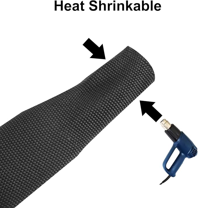 MECCANIXITY Braided Cable Sleeves Heat Shrinkable Fabric Sleeving, 1 3/8" 16ft Black 2:1 Ratio Heat Shrinkable Cord Protector for Harness Cable, Network Cable Protection, Cable Management