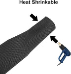 MECCANIXITY Braided Cable Sleeves Heat Shrinkable Fabric Sleeving, 1 1/4" 16ft Black 2:1 Ratio Heat Shrinkable Cord Protector for Harness Cable, Network Cable Protection, Cable Management
