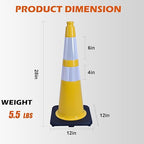 4 Pack 28 Inch Yellow PVC Traffic Cones Black Base Stable Flexible, Road Safety Construction Zone Crowd Control Parking Safety Cones (4, Yellow, 28 Inch)
