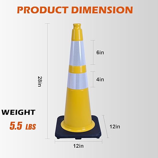 8 Pack 28 Inch Yellow Traffic Cones Heavy Duty with Black Base, Perfect for Large Field Sports, Construction Sites, Parking Control (8, Yellow, 28 Inch)