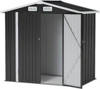 6x4 FT Outdoor Storage Shed, Metal Garden Tool Shed with Sloping Roof & Lockable Door for Patio Lawn Backyard (Black)