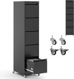 5 Drawer File Cabinet with Wheels,Metal Mobile Filing Cabinets with Lock,Black Vertical File Cabinet for Home Office,Heavy Duty Storage Cabinet for A4/Letter/Legal Size File,Assembly Required