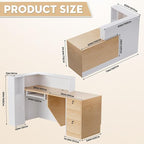 L-Shaped Modern Reception Desk with Counter & Storage - 71" Large Office Front Desk, Salon Checkout Counter with Lockable Cabinets, Shelves (Oak & White, Right - 71''L x 34''W x 41''H)