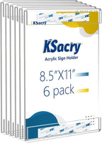 KSacry 6 Pcs Acrylic Sign Holder 8.5 x 11, Vertical Wall Mount Sign Holders with 3M Adhesive, Clear Plastic Frames Paper Display Sign Holders for Office, Home, Store, Restaurant - No Drilling