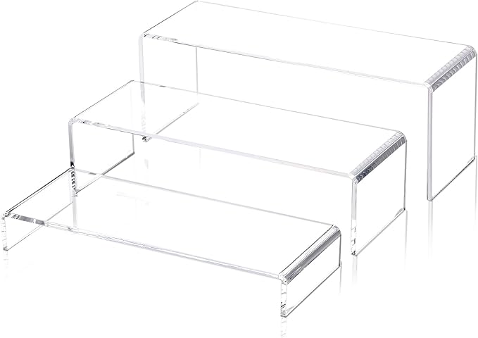 1 Set Large Acrylic Clear Display Risers, 3 Sizes 12" Rectangular Showcase Collectibles Display Shelf, 5 mm Thick Desktop Display Stand Holder for Figures, Jewelry, Perfume, Toys