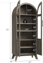 71" Modern Fluted Display Cabinet with Glass Door, Arched Curio Cabinet with Adjustable Shelf, Bookcase for Collectibles Books, Storage Cabinet for Living Room, Dining Room, Grey