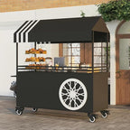 MATISUN Portable Vendor Cart with Canopy, Mobile Food Cart with Lockable Wheels for Market, Street Food & Events (Black)
