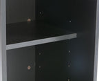 Rolling Wood Podium, 44"H, Locking Wheels, 2 Shelf Open Cabinet, Top Surface with Lip (Black)