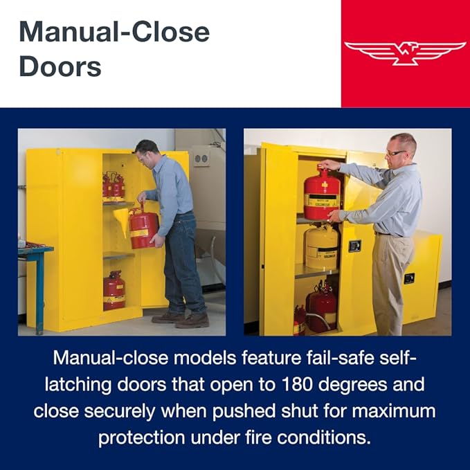 Eagle American Made 4 Gallon F﻿lammable Liquid Storage Cabinet, Manual-Close Space Saver Fireproof Cabinet for Schools, Garages, Manufacturing Facilities, 17" x 17" x 22", 1904X