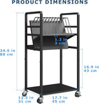 Metal Laptop Charging Station with Wheels, 12 Device Mobile Charging Cart for Laptops, Computers, Tablets and Chromebooks, Storage Rack for Office and Classroom