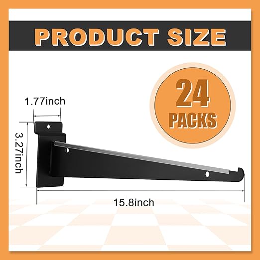 Therwen 24 Pcs 15.8" Chrome Slatwall Knife Shelf Bracket with Lip Metal Bracket Hooks Slatwall Hanger Heavy Duty Shelf Accessories Home Boutique Retailer Display (Black)